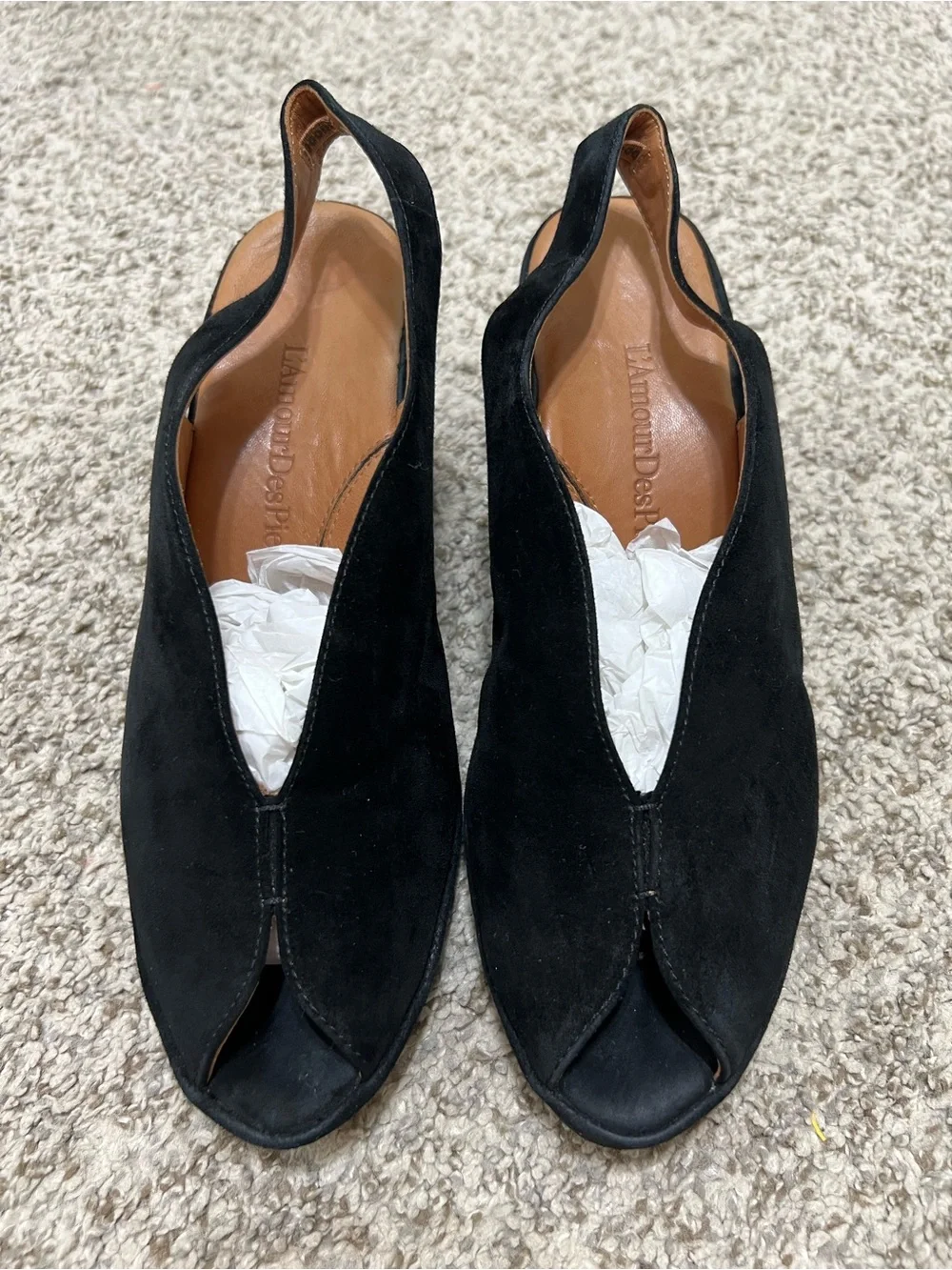 L’Amour Des Pieds Odetta Black Leather Suede Peep-Toe Platform Sandals Size 8.5